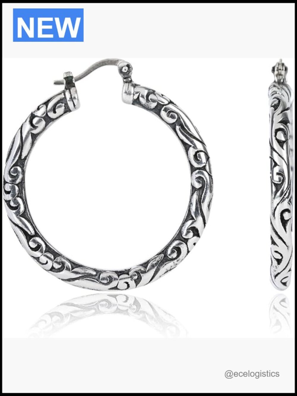 Chunky 925 Sterling Silver Hoop Earrings, Lightweight Hypoallergenic Click Tops